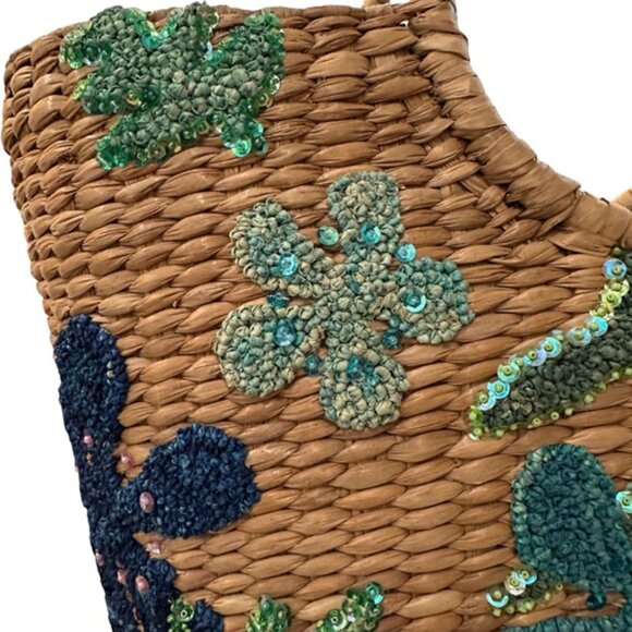 NWOT Chiktok by Nada Sawaya Hand Beaded Natural Straw Tote - Picture 2 of 8